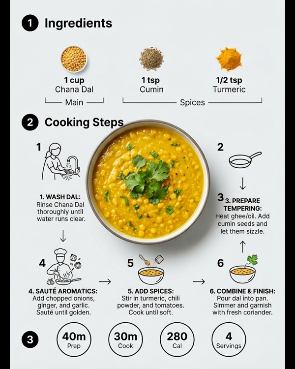 A steaming bowl of yellow chana dal garnished with fresh cilantro and ginger juliennes A steaming bowl of yellow chana dal garnished with fresh cilantro and ginger juliennes