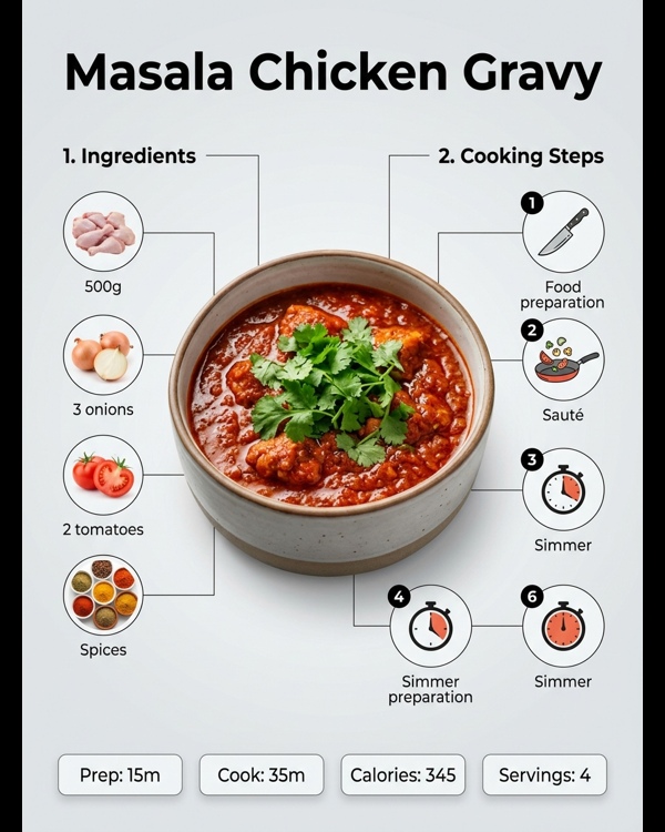 A rich and creamy masala chicken gravy served in a modern white bowl with cilantro garnish A rich and creamy masala chicken gravy served in a modern white bowl with cilantro garnish