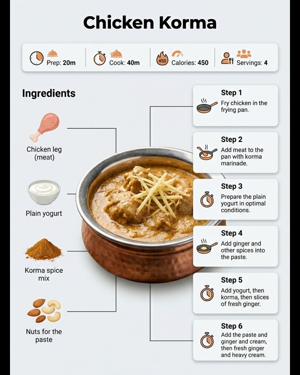 Restaurant style Chicken Korma with rich gravy and garnish