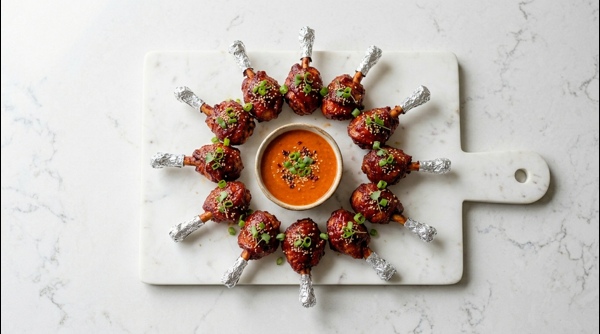 Crispy restaurant style chicken lollipops served with spicy schezwan sauce