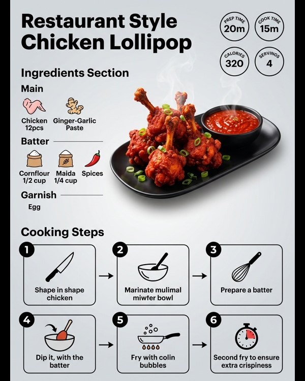 Crispy restaurant style chicken lollipops served with spicy schezwan sauce