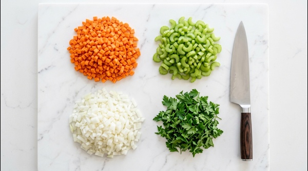 Chopping fresh vegetables for homemade chicken soup