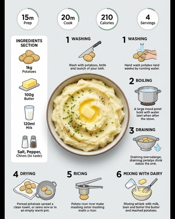 A bowl of creamy mashed potatoes topped with melted butter and fresh chives in a modern kitchen