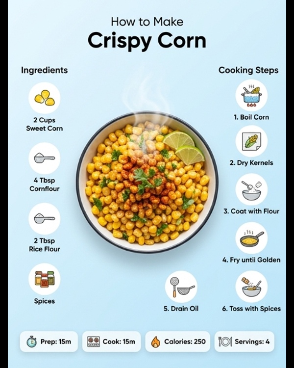 A bowl of golden crispy corn garnished with green onions and spices