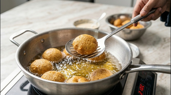 Plated dahi bhalla garnished with colorful chutneys and pomegranate