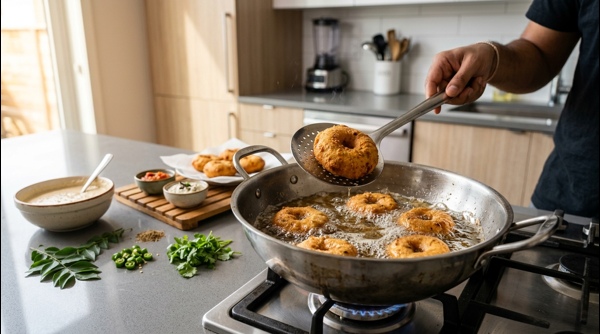 Professional plating of Dahi Vada garnished with sev and pomegranate