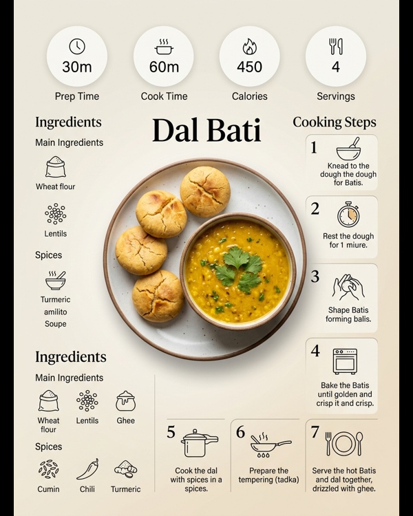 Authentic Rajasthani Dal Bati served with ghee and spicy panchmel dal