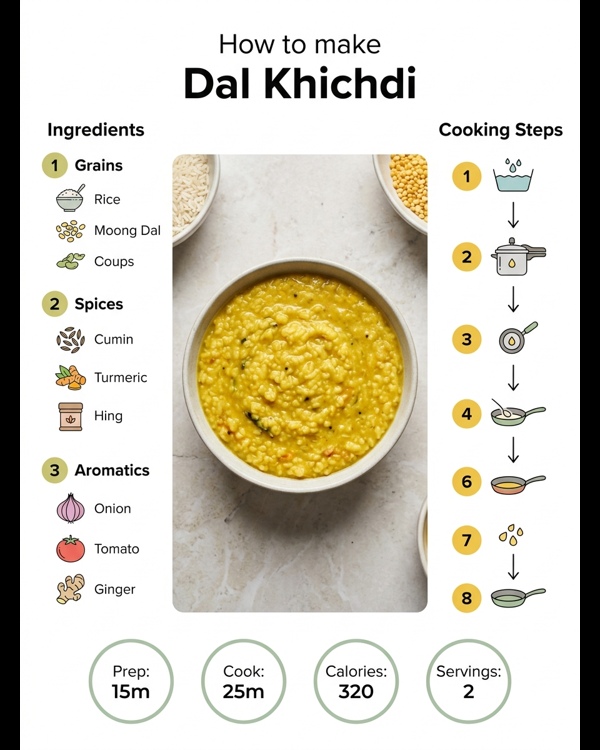 A steaming bowl of yellow Dal Khichdi topped with a dollop of ghee and fresh coriander