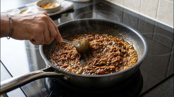 Finished Chana Masala garnished with fresh herbs in a modern kitchen Finished Chana Masala garnished with fresh herbs in a modern kitchen