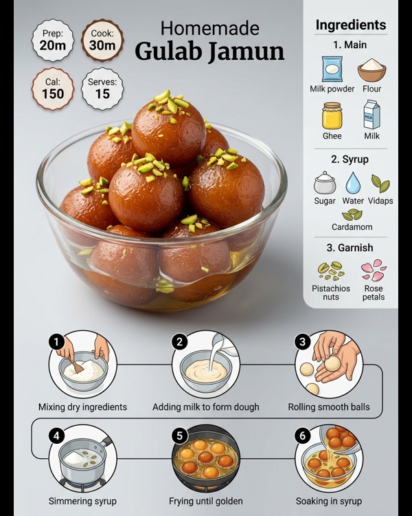 Soft and juicy homemade gulab jamun served in a white bowl with rose petals