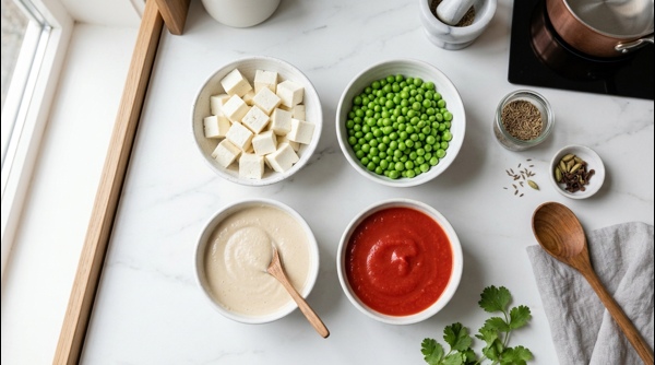Sautéing onions and spices in a modern pan for the Matar Paneer gravy Sautéing onions and spices in a modern pan for the Matar Paneer gravy