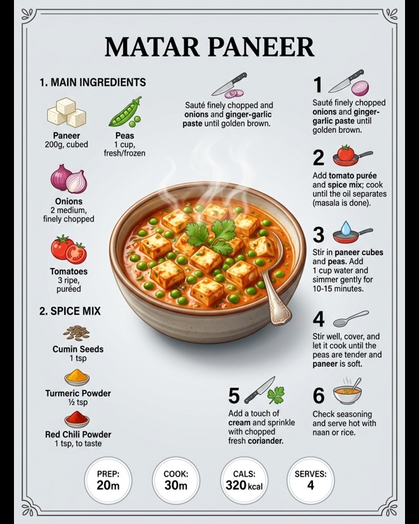 A premium bowl of creamy Matar Paneer served with fresh coriander garnish A premium bowl of creamy Matar Paneer served with fresh coriander garnish