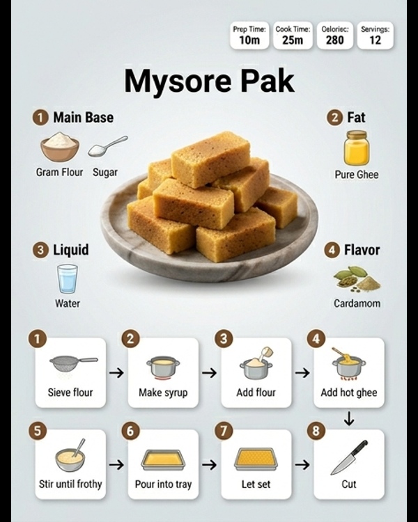 Traditional Indian Mysore Pak pieces served on a plate