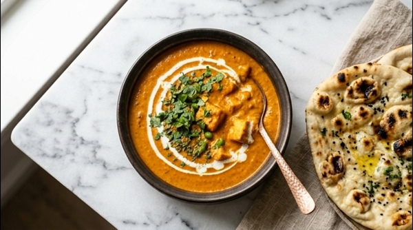 Restaurant style paneer masala served in a copper bowl with fresh cream swirl