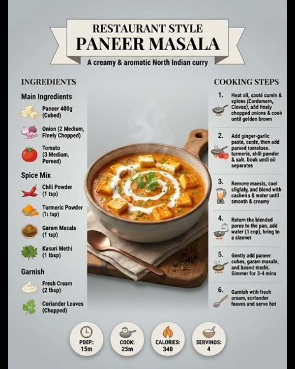 Restaurant style paneer masala served in a copper bowl with fresh cream swirl