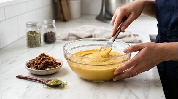 Cooked and mashed chana dal in a modern glass bowl
