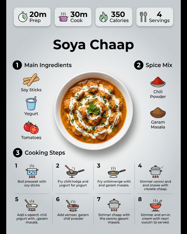 Restaurant style Soya Chaap served in a rich tomato gravy