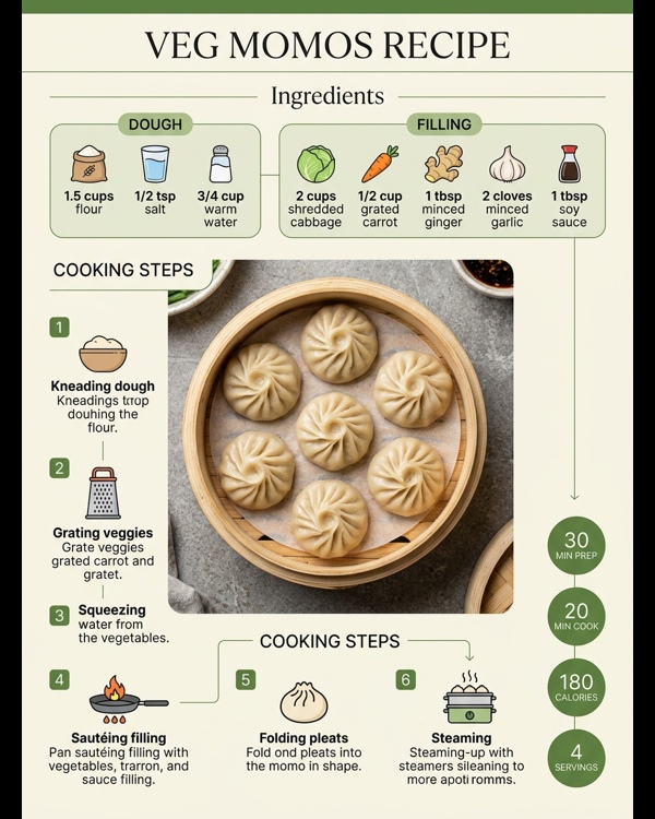 Steaming hot street style veg momos served with spicy red chutney in a modern kitchen