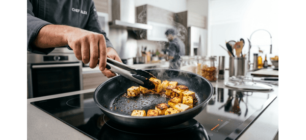 A chef rolling the paneer kathi roll on a clean white quartz countertop A chef rolling the paneer kathi roll on a clean white quartz countertop