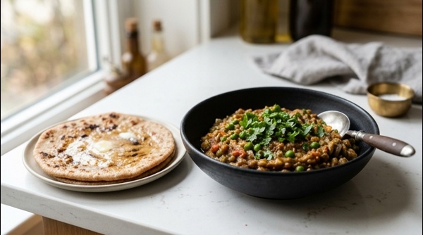 Traditional smoky Baingan Bharta served in a ceramic bowl with fresh coriander