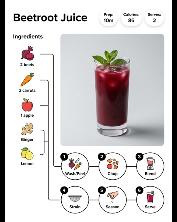 Vibrant red beetroot juice served in a tall glass with ice and mint