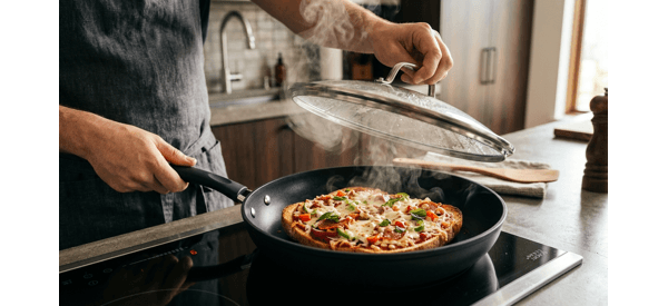 The finished Indian restaurant style bread pizza sliced and ready to serve The finished Indian restaurant style bread pizza sliced and ready to serve