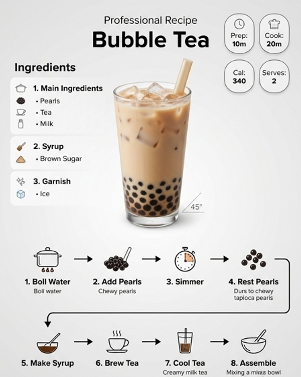 A refreshing glass of homemade bubble tea with brown sugar pearls and ice