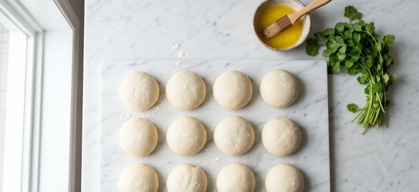 Kneading smooth butter naan dough on a modern white marble countertop Kneading smooth butter naan dough on a modern white marble countertop