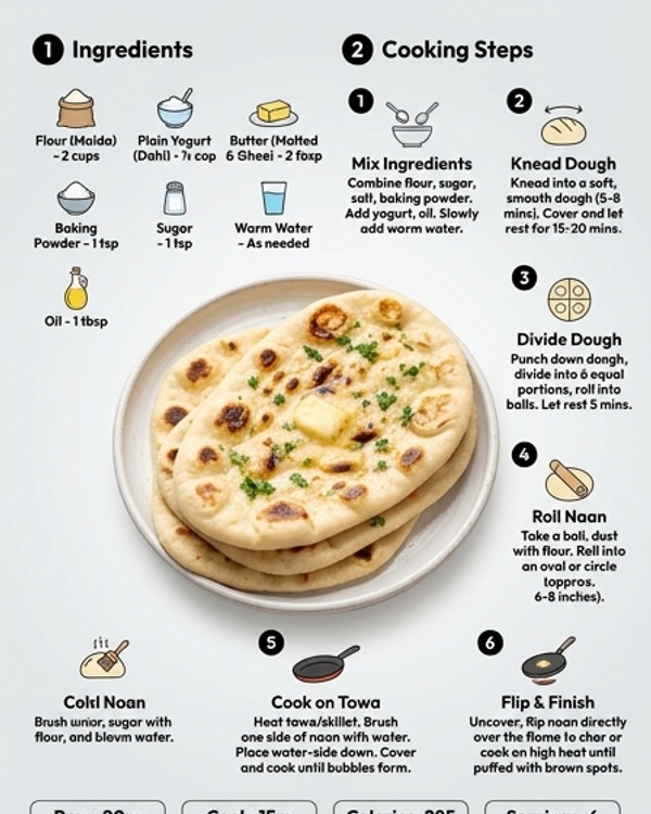 Soft tandoor style butter naan brushed with melted butter and fresh coriander Soft tandoor style butter naan brushed with melted butter and fresh coriander