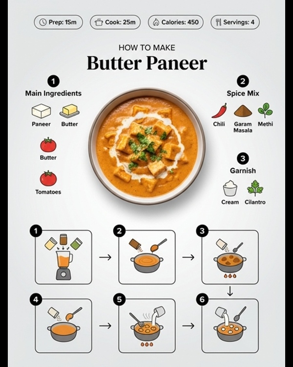 Creamy restaurant style Butter Paneer garnished with fresh cream and coriander in a bowl