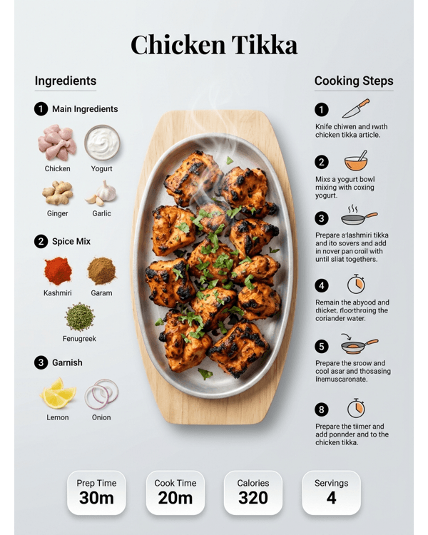 A platter of smoky charred chicken tikka with lemon wedges and mint chutney A platter of smoky charred chicken tikka with lemon wedges and mint chutney