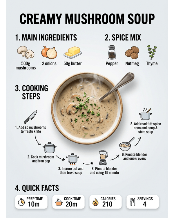 A premium bowl of creamy mushroom soup served on a marble countertop with fresh herbs A premium bowl of creamy mushroom soup served on a marble countertop with fresh herbs