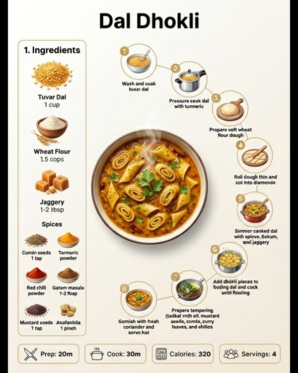 A steaming bowl of Gujarati Dal Dhokli garnished with fresh coriander and peanuts