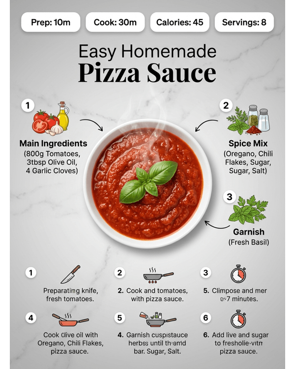 Fresh homemade pizza sauce in a glass jar with basil leaves on a marble counter Fresh homemade pizza sauce in a glass jar with basil leaves on a marble counter
