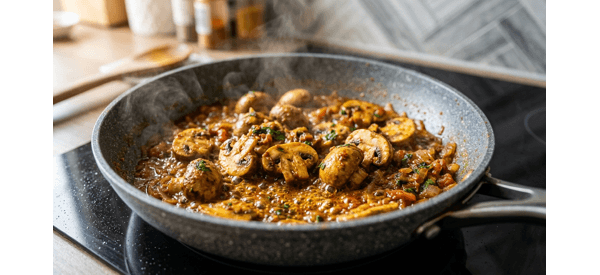 Final Dhaba Style Mushroom Masala served in a modern black ceramic bowl