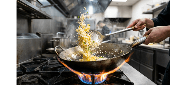 A professional plate of egg rice served in a modern dining setting with steam rising A professional plate of egg rice served in a modern dining setting with steam rising