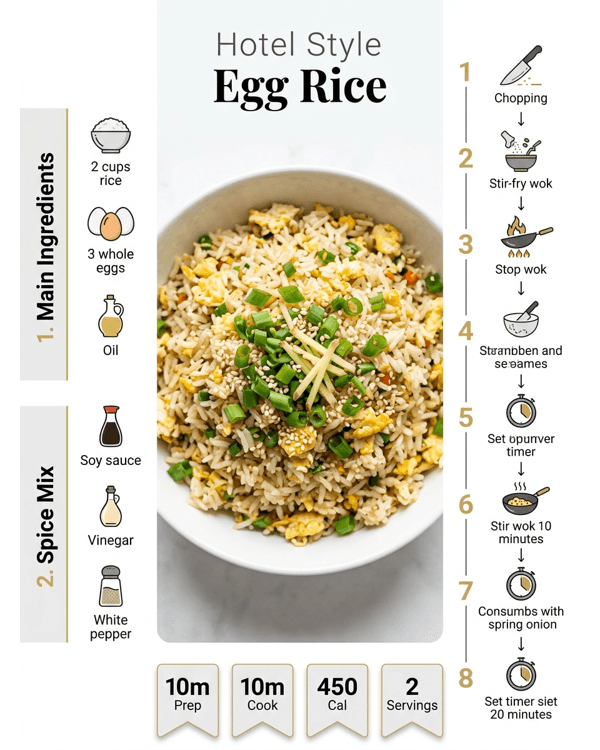 A steaming plate of restaurant style egg rice garnished with spring onions and served in a modern bowl A steaming plate of restaurant style egg rice garnished with spring onions and served in a modern bowl