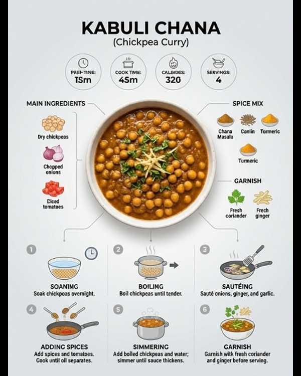 Restaurant style Kabuli Chana served hot in a modern white ceramic bowl with ginger juliennes