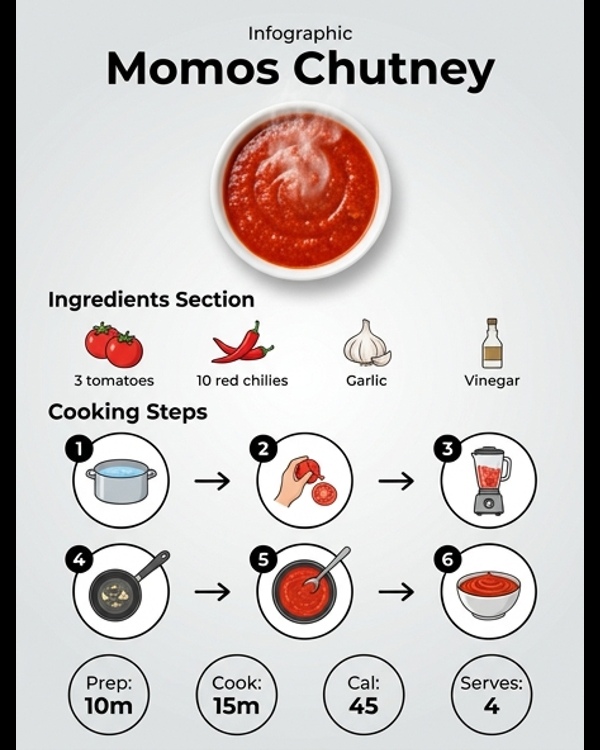 A vibrant red bowl of spicy momos chutney served with steamed vegetable momos
