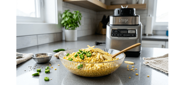 Smooth yellow moong dal batter being blended in a modern mixer