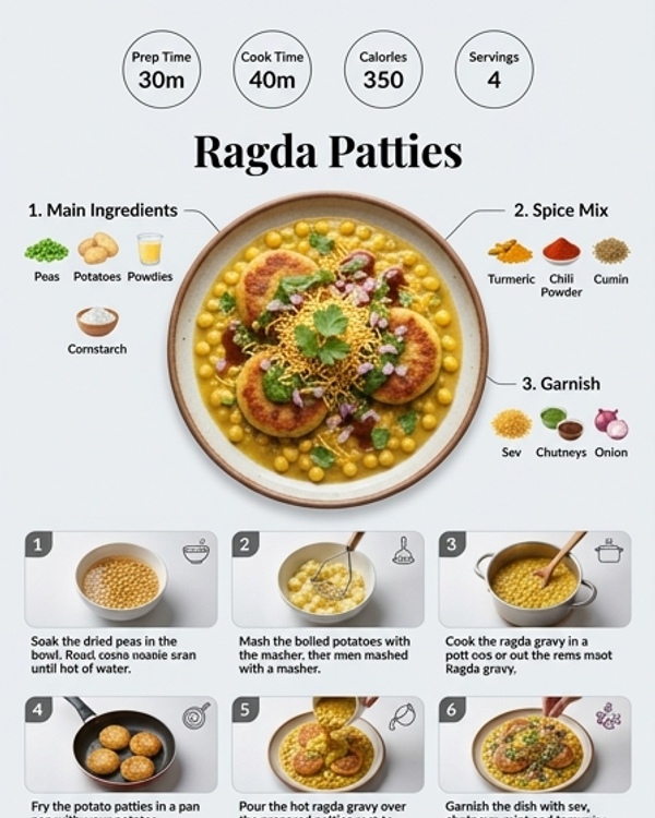 Mumbai street style Ragda Patties served with chutneys and sev Mumbai street style Ragda Patties served with chutneys and sev