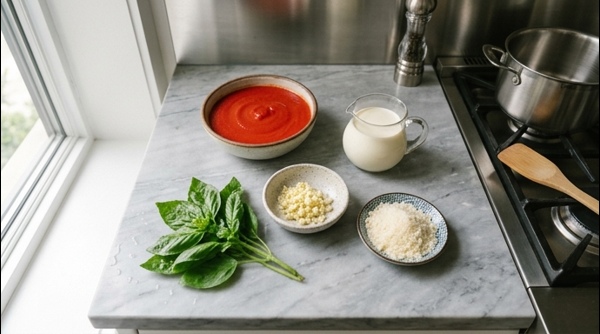 Sautéing garlic and simmering tomato puree in a modern stainless steel pan