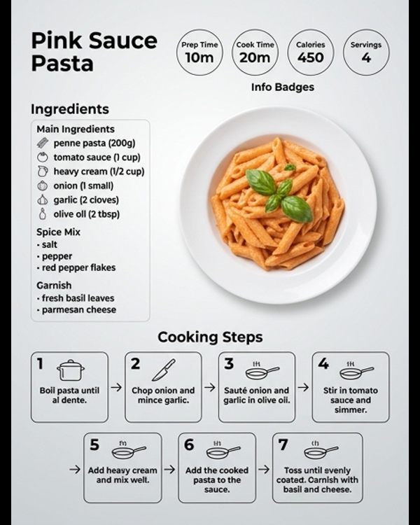 A creamy bowl of pink sauce pasta garnished with fresh basil and parmesan