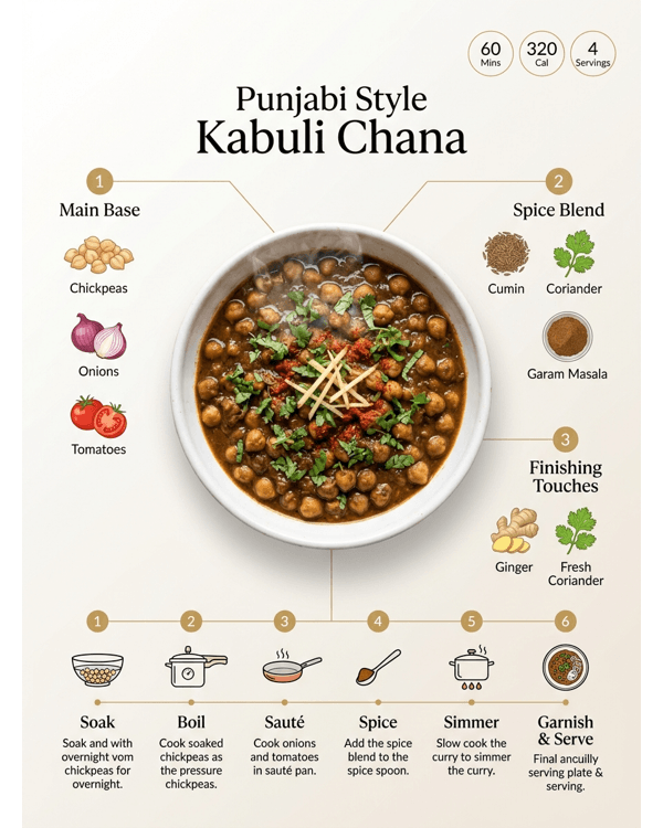 Traditional Punjabi Style Kabuli Chana served in a white bowl with fresh coriander