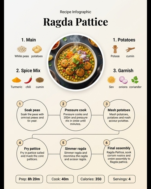 Authentic Mumbai street style Ragda Pattice garnished with tangy chutneys and crunchy sev