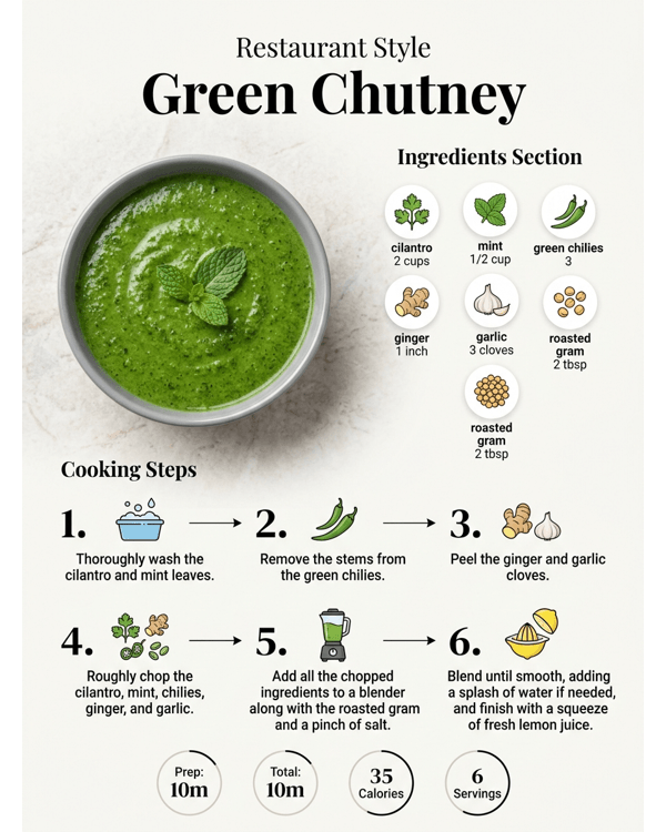 A small white ceramic bowl filled with vibrant green restaurant style chutney on a marble counter A small white ceramic bowl filled with vibrant green restaurant style chutney on a marble counter