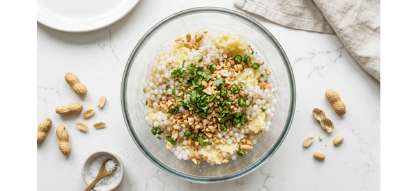Soaked sago pearls in a modern glass bowl showing a fluffy and non-sticky texture Soaked sago pearls in a modern glass bowl showing a fluffy and non-sticky texture