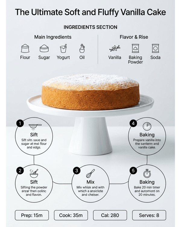 A slice of soft and fluffy vanilla cake on a white plate with crumbs A slice of soft and fluffy vanilla cake on a white plate with crumbs