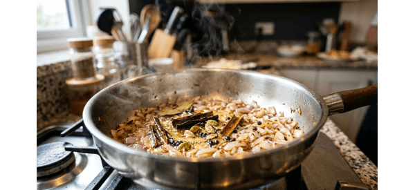 The final stage of fluffing the hot veg pulav in a modern pot The final stage of fluffing the hot veg pulav in a modern pot