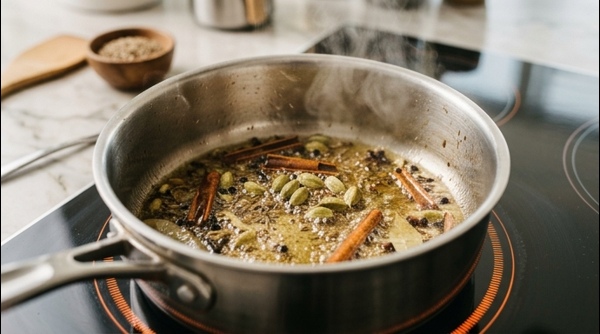 A pot of perfectly cooked Veg Pulav with separate grains and colorful vegetables